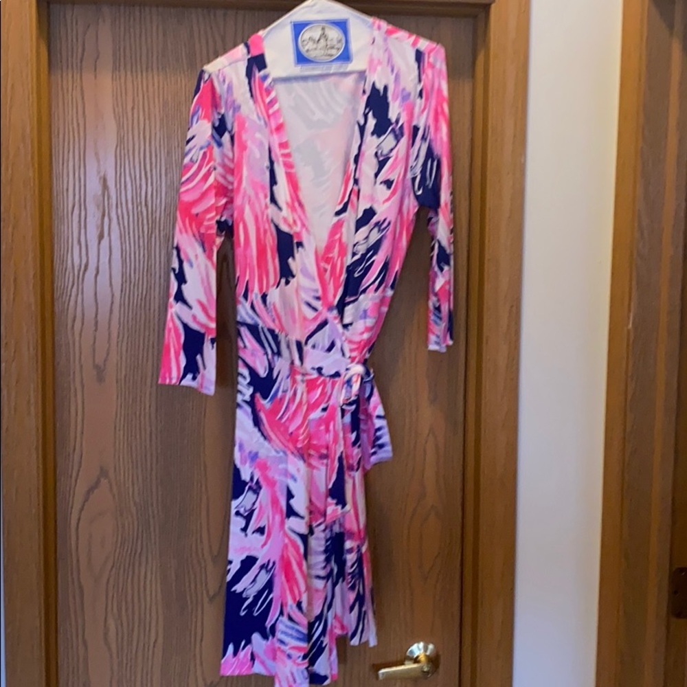 Lilly Pulitzer Pink and Blue Wrap Dress Size Large